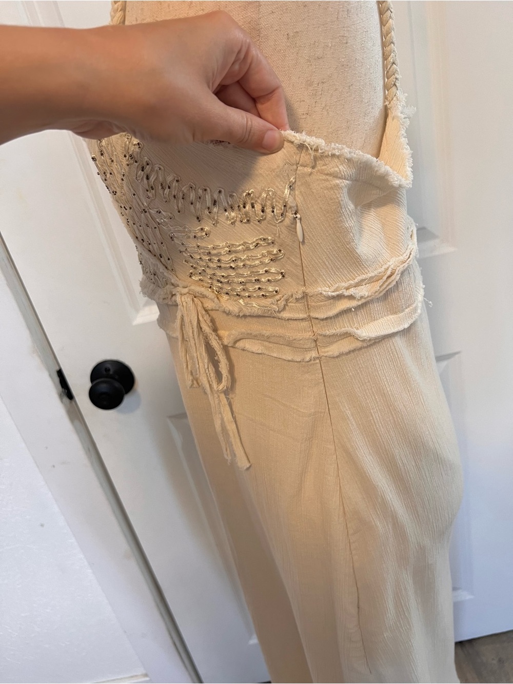 VNTG Y2K Old Navy Cotton Gauze Braided Strap Beaded Summer Maxi Dress - Picture 5 of 8